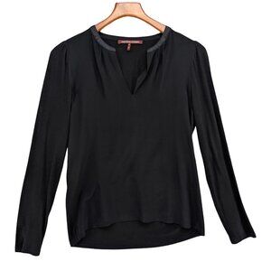 Comptoir Des Cotonniers Top Womens Black Silk Panel Cotton Modal V Neck Size M